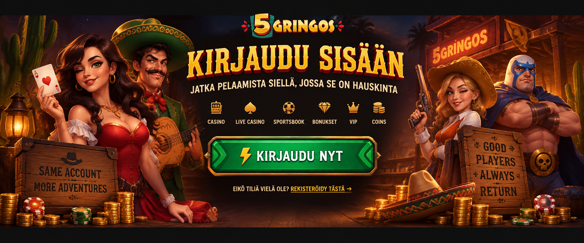 5Gringos login – kirjaudu sisään ja jatka pelaamista
